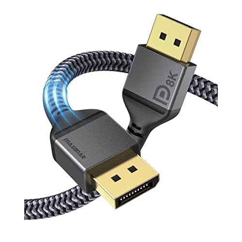 Maxonar DisplayPort Cable 1.4, 8K 16Ft/ 5M DP to DP Cable Cord (8K@60Hz 7680x4320, 4K@144Hz, 2K@240Hz) HBR3 High Speed for Odyssey G9 CHG90, PC, Laptop, TV Gaming Monitor - Grey