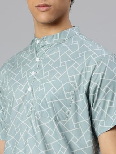 Image of Majestic Man Men Slim Fit Ethnic Motifs Cotton Printed Half Sleeve Short Kurta