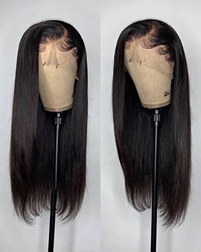 Meinod Long Straight Synthetic Lace Front Wig For Women Black Smooth Synthetic Lace Wig Heat Resistant Fiber Natural Hairline Daily Synthetic Wigs