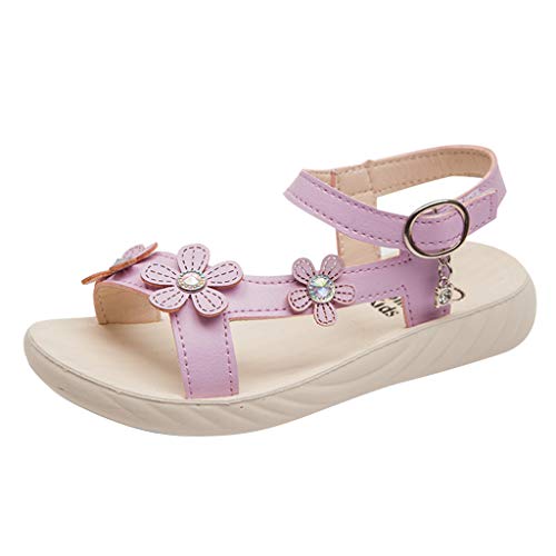 Sandals for Toddler Girls Kids Baby Girls Shoes Bohemian Casual Flower Crystal Sandals Princess Shoes (Purple, 11.5 Little Kids)