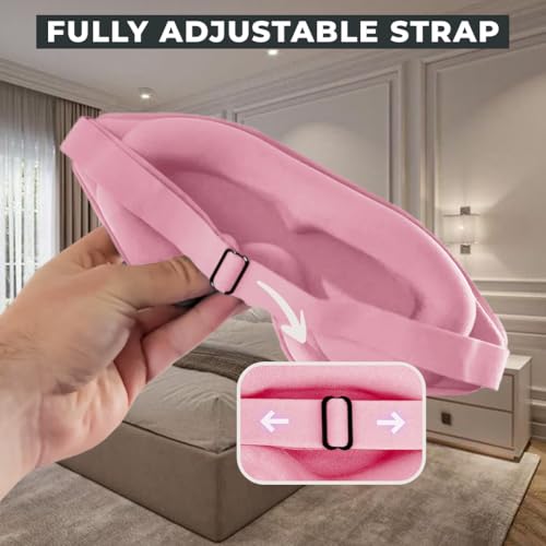Image of FlyHugz 3D Travel & Home Sleep Mask|Ultra-Soft, 100% Light-Blocking Eye Mask for Deeper Sleep,Adjustable Strap with Nose Bridge Design|Perfect for Travel and Insomnia (Pink)