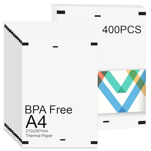 Ghligna A4 Thermal Paper 400 Sheets Fanfold 210x297mm (8.27x11.69 inch) Premium A4 Thermal Printer Paper for No-Ink & Direct Thermal Printers Perfect for Home Office Travel & Document Printing