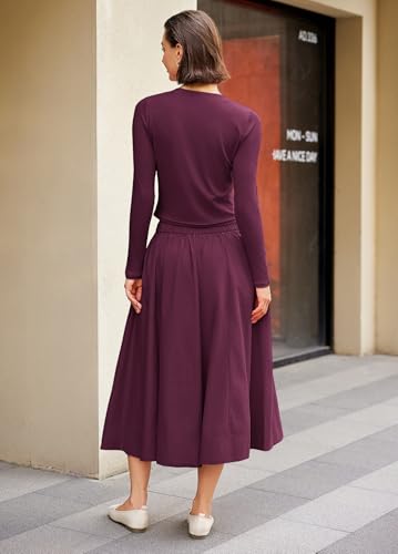 Image of Panadila Womens 2 Piece Lounge Sets Matching Vacation Outfits Ribbed Button Down Cardigan and Elastic Waist Skirt Sets