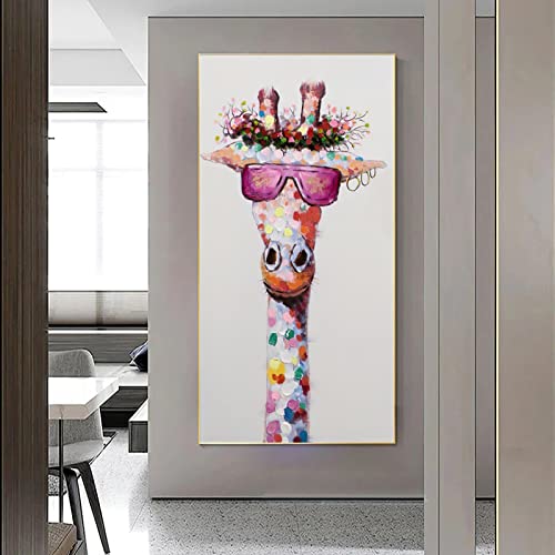 Peinture abstraite girafe graffiti 50x100cm pour habiller un grand mur vide de salon