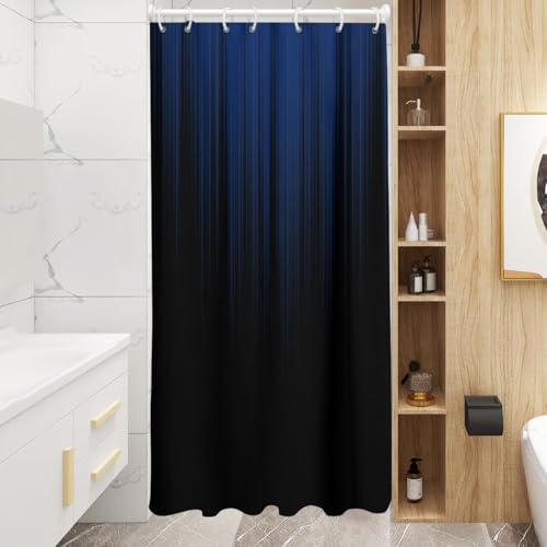 Image of AAtter Blue and Black Shower Curtain Abstract Ombre Royal Navy Mens Stall Small Single Walk in Half Size Dorm Standing Narrow Stand Up RV Home Bathroom Decor Bathtub Set with 7 Hooks, 36x72, Modern