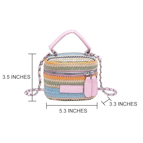 Women's Colorful Straw Crossbody Bag with Chain Strap Stylish Versatile Handbags2