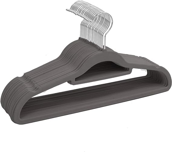 25 x GREY Heavy Duty Velvet Clothes Hangers -Velvet Suit Hangers, Premium Non-Slip Hangers for Clothes - 360 Degree Swivel Hook Coat Hangers Adult - Sturdy to hold Jacket or Trouser