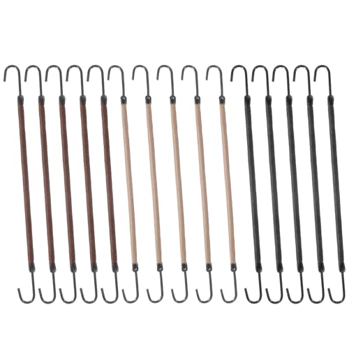 Matwsec 12 Pcs Elastic Hook Hair Ties, Small Ponytail Holders Hooks, Cord Hair Ties with Hooks, Styling Bungee Hair Ties for Women Girls Curly Long Hair (Black, Coffee and Apricot)