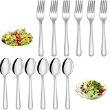 Exsbtay 12 Stück Besteck Set, Edelstahl Besteck, Besteck set 6 Personen Groß Gabeln und Löffel für Zuhause, Restaurant, Party, Hochglanzpoliert & Glatte Kanten, Spülmaschinenfest