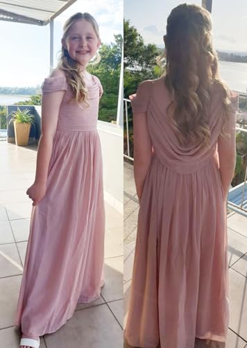 POMUYOO Cold Shoulder Chiffon Junior Bridesmaid Dresses for Teen Girls Party Pageant Gowns YG3393