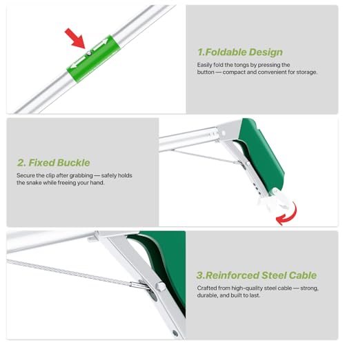 Image of 50 inch Folding Snake Grabber Tongs, Stainless Steel Snake Catcher Tool | Wide Jaws & Non-Slip Handle - Humane Reptile Handling Stick for Outdoor, Yard, Farm & Camping Use