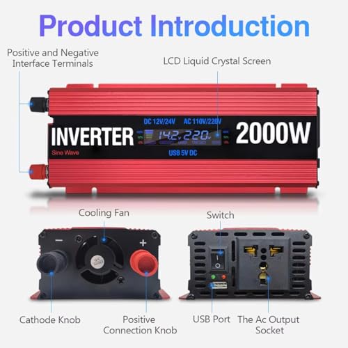 Inversor de corriente de 2000W para coche y energía solar con salida de 220V 4