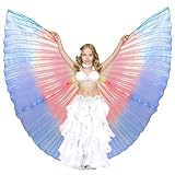 Baisdan Bauchtanzflügel für Kinder, Isisflügel, Schmetterlingsflügel mit Teleskopstange für Bauchtanz, Karneval, Bühne, Regenbogen-Weihnachtsfeier