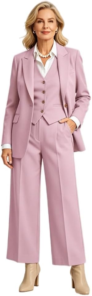 Women 3 Piece Suit Blazer Vest Pants Set Business Formal Office Wedding Guest Interview