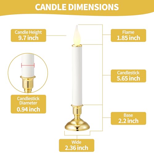 Image of Battery Operated LED Window Candles 9.7 Inch Tall with Automatically Timer 8 Hours On /16 Hours Off - Set of 6 Noble Flickering Flameless Candles and Golden Shine