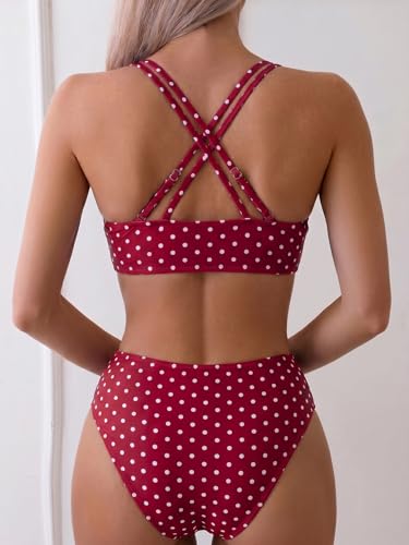 Image of Fanuerg Women's Sexy V Neck Bikini Sets Hollow Out Two Piece Swimsuits Cutout Mid Waist Bathing Suit