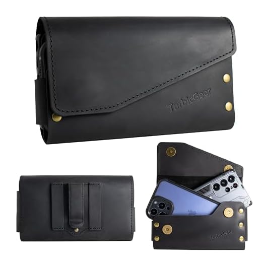 TarbicGear Dual Large Cell Phone Holster, Bult Clip Double Decker Leather Pouch for 2 Phones, Magnetic Closure Cell Phone Pouch Case for iPhone 13 Pro Max 14 Pro Max Samsung Galaxy S22 Ultra