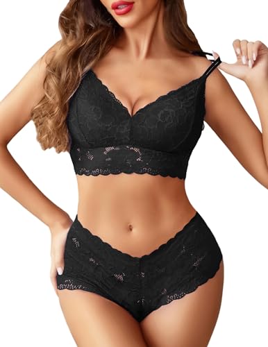 Avidlove Womens Lingerie Sexy Naughty Set Bralette and Panty Set Black Bra and Underwear Set(Black,XL)