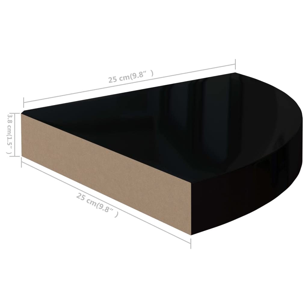 Eck-Schweberegal Set 4 STK. Hochglanz-Schwarz 25x25x3,8 cm MDF Wabenplatten-Design Metall Wandhalterung Unsichtbares Befestigungssystem Stabile Aufbewahrung für Bücher