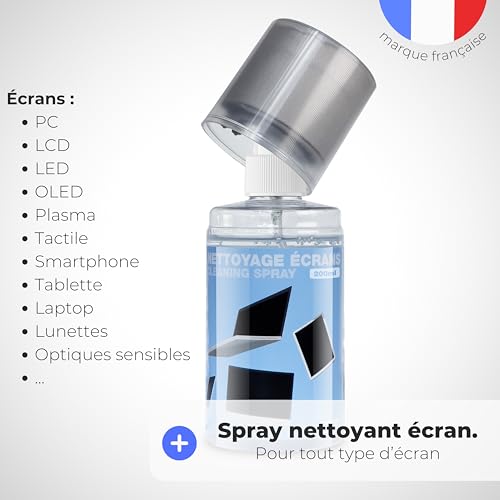 APM Spray Nettoyant Écran TV, PC, Smartphone, Tablette, Texture Gel Sans Alcool, Effet Antistatique, Anti-rayures, Anti-traces, Chiffon Microfibre Inclus, Nettoyage Sécurisé, 200ml, 600105 – vue 2