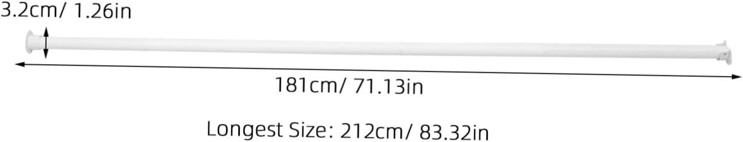 Heavy Duty Adjustable Closet Rod for Hanging Clothes, Carbon Steel White Metal Rod with Space Saving Design, Fits Wardrobes Laundry Rv, Includes Complete Accessories, 177-212cm