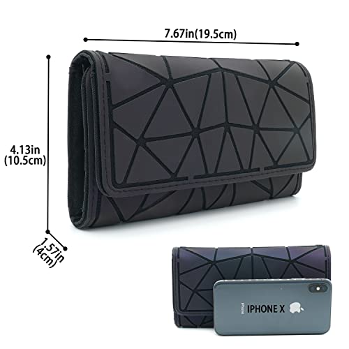 Geometric Luminous Wallet for Women Holographic Reflective Clutch Purse with 3 Folds and Snap Button2