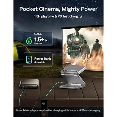 Aurzen ZIP Tri-Fold DLP Portable Mini Projector with Bluetooth 5.4, Screen Mirroring, 5000mAh Battery, Type-C Fast Charging, Zero-Lag Focus&Keystone,720P Pico Projector,Built-in Stand, 20-125,White