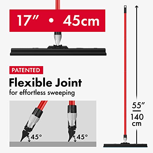 Silicone Floor Squeegee By Ravmag - Lightweight With 17 Inch Blade & 55 Inch Long 4Pc Handle With Adjustable Knuckle Joint For Garage/Concrete/Tile Floors, Shower Glass Doors/Wall, Windshield & Window #TOP4