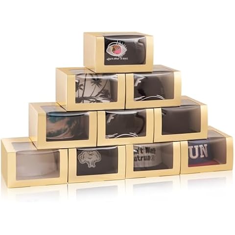 LADYBRO Gold Gift Boxes with Window Display Box for Hat, Hat Storage Containter for Baseball Caps, Dad Hat, Billed Cap, Snapbacks & Trucker Cap, Paper Fold Box Packing Box, 10 Pack Cover