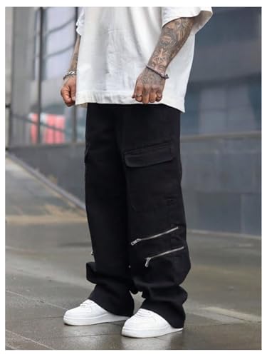 SHENHE Men's Casual Cargo Pants Elastic Waist Drawstring Hip Hop Punk Trousers Streetwear4