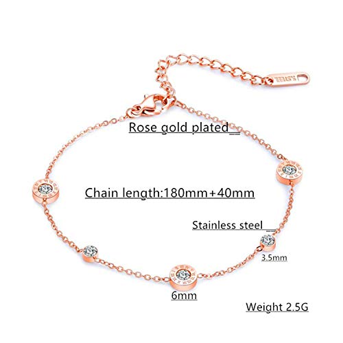 Caneer Rose Gold Anklets For Women, Summer Fashion Simple Titanium Steel Roman Mathematics Foot Chain Jewelry (B) #TOP5