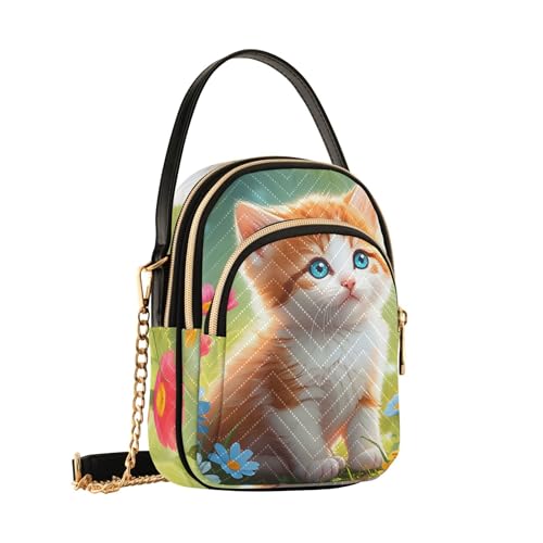 Adorable Orange Kitten Colorful Shoulder Purse for Women Chic Chain Strap Cell Phone Handbag Quilted Ladies Crossbody Satchel Bag2