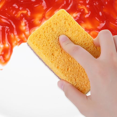 Image of Dual Sided Cleaning Sponges, Kitchen Dishes Sponge, Non-Scratch Scrub Sponges for Household, Bathroom 3 Pack Yellow Brown