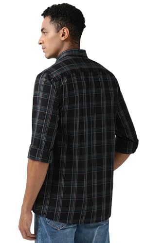 Image of Peter England Men Black Slim Fit Check Shirt