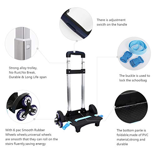 Backpack Trolley - Wheeled Trolley Hand Aluminium Alloy Non-folding Trolley Cart for Backpack (Blue, 6 Wheels)