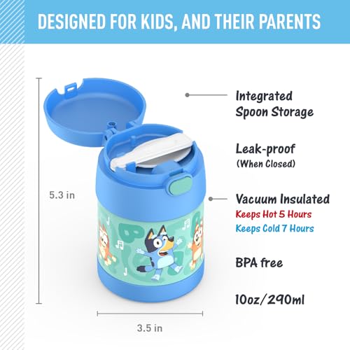 Image of THERMOS FUNTAINER Insulated Food Jar, 10 Ounce, Kid Friendly Food Jar with Foldable Spoon, Bluey