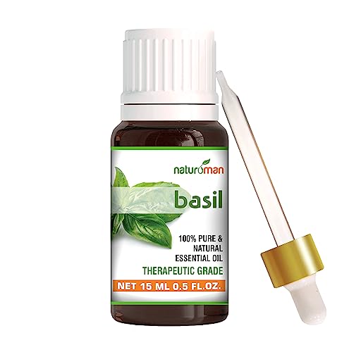 Image of Naturoman Pure and Natural Essential Oil | Therapeutic Grade | Suitable for All Skin Types | Natural & Pure | For Skin, Hair, Face & Body | Pack of 1 | 15 ml (Basil)