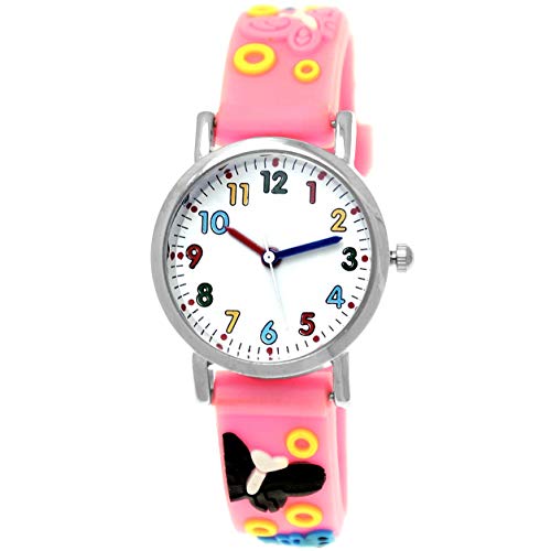 Pure Time® Kinder-Uhr Mädchen-Uhr für Kinder Mädchen Silikon Kautschuk Armband-Uhr Uhr mit 3D Schmetterling Butterfly Motiv Rosa Rot Pink Gelb Gelb Lila Cover