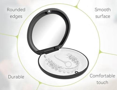 OHYANYAO Zahnspangendose,Tragbarer Gebissdose mit Magnetische Schnalle und Spiegel,Zahnprothesen Behälter,für Reisen und Täglichen Gebrauch(Schwarz)