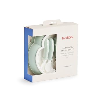 BabyBjorn Baby Plate, Spoon and Fork, 2 Sets, Powder Green