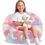 AmiCera Bean Bag Cover, Kids Bean Bag without Filling, Only Cover, Rainbow Unicorn Beanbags for Children, Flannel Comfortable & Safe Kids Sofa, Stuffed Animal Storage Baby Beanbags Chair