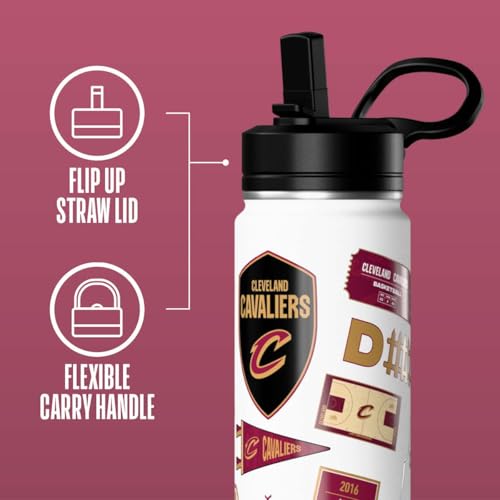 Image of Hydrapeak NBA Officially Licensed Cleveland Cavaliers 20oz Insulated Water Bottle with Straw Lid & Carry Handle, Leak-Proof Stainless-Steel Game Experience Sports Bottle for Kids, School, Camp
