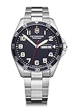 Victorinox Montre Homme Fieldforce Ø 42 mm, Swiss Made, Quartz Analogique, Étanche Jusqu’à 100 m, Verre Saphir, Bracelet INOX, Argent/Bleu