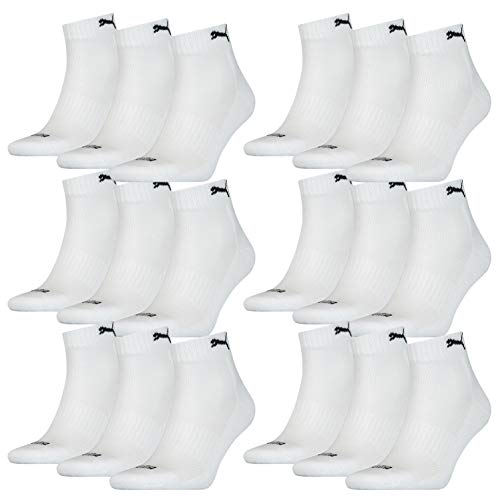 PUMA 18 pairs of Quarter socks with terry sole Gr. 35-46 Unisex Cushioned Short Socks, Farben:White, Socken & Strümpfe:35-38