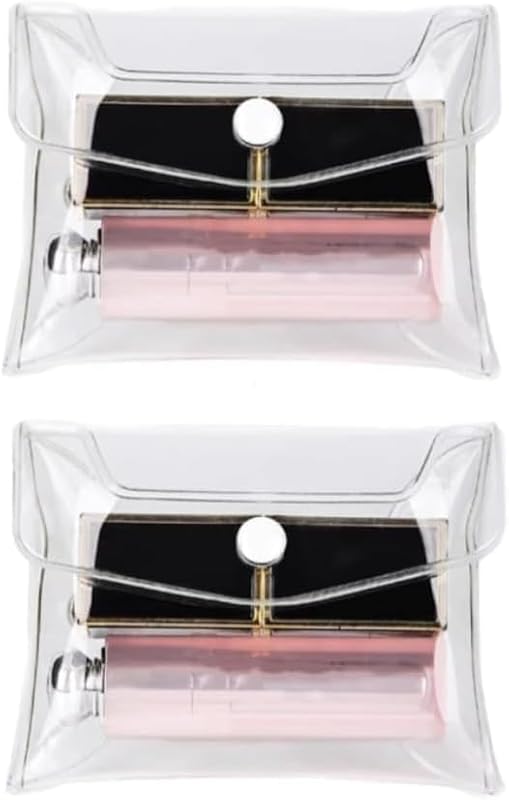 PurYupearl Necessaires de Maquiagem Transparentes em PVC com Fechamento de Pressão, Pacote com 2