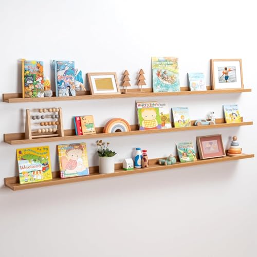 Image of Genuine Decor 72 Inch Natural Wood Floating Wall Shelf, Extra Long Storage Shelf
