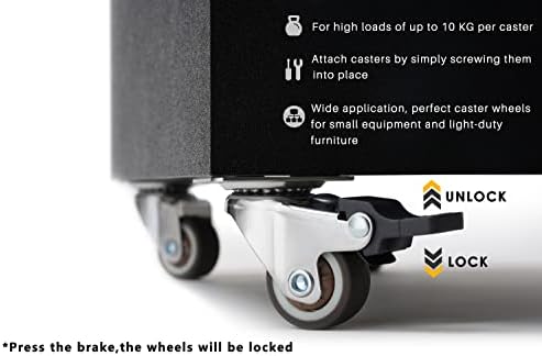 WISD Set of 4 Furniture Castors 25 mm, Light duty Castors with 2 Brake up to 40 kg, Small Swivel Casters for Indoor and Outdoor Use