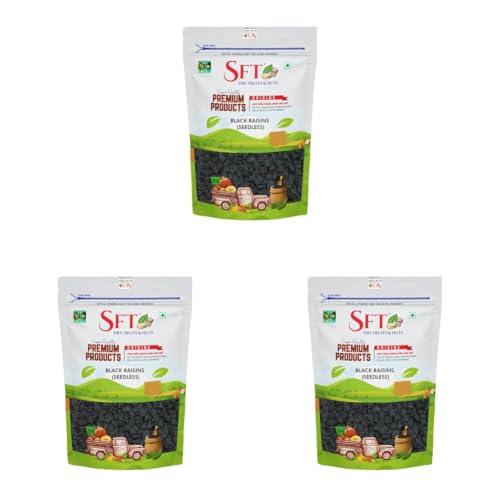 Image of SFT Premium Afghani Seedless Fresh Black Raisins 1Kg Value Pack| Healthy Snacks, Dry Fruits, Kishmish | High In Antioxidants, Naturally Sweet & Tasty (Pack of 3)