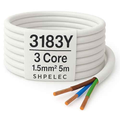 SHPELEC® FLEXIBLE White Cable 3183Y 0.75mm, 1.0mm, 1.5mm, 2.5mm BASEC Approved White PVC LED Lighting 5m 10m 15m 20m 50m (1.5mm 3 Core - 5metres)