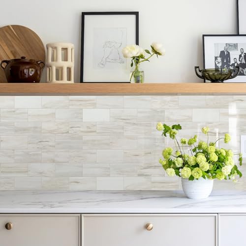 image for Vamos Tile 4-Piece Glossy Wooden Marble Grain Peel and Stick Backsplas